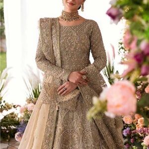 Ethnic Indian Wear Champagne Gold Embellished Long Sleeve Bridal Dress